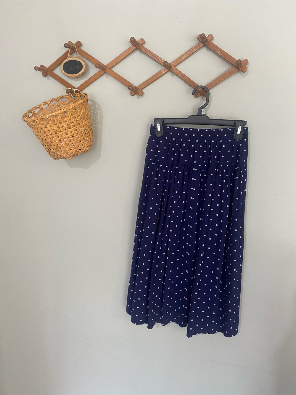 Vintage Navy Polka Dot Midi Flare Skirt
